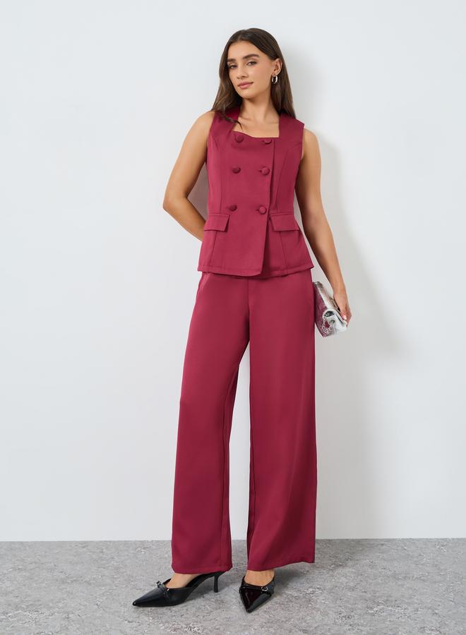 Styli Women Burgundy Sleeveless Wide Leg Jumpsuit - Image 4